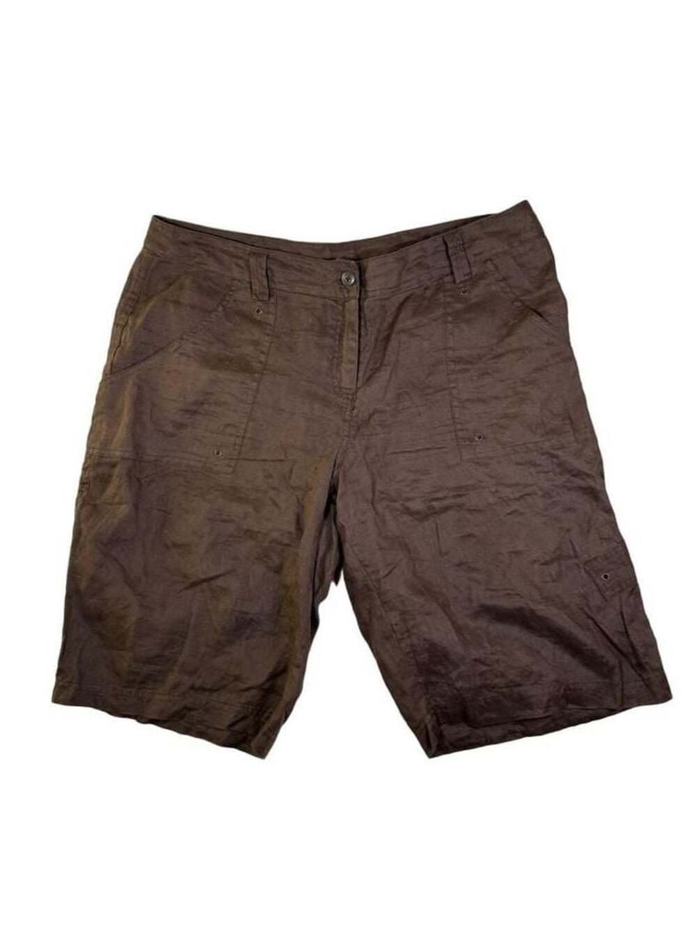 J.Jill 100% Linen Brown Bermuda Shorts